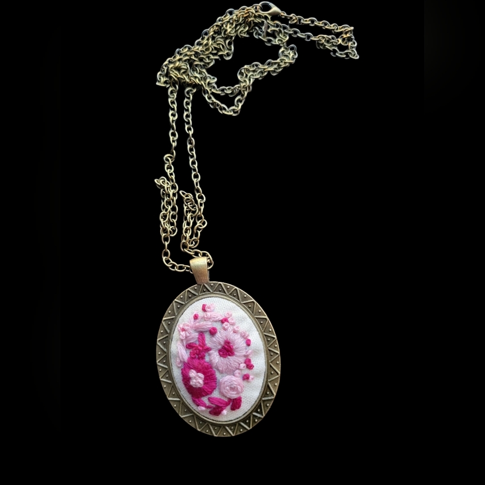 Something Pink | Hand Embroidered Pendant Necklace | Hale Finery